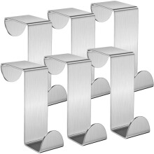 Door Hook, Set of 6 Coat Hooks for Door Stainless Steel Door Hook for Standard Door, Drawer, Cupboard Wardrobe, for Kitchen Bathroom Bedroom, Silver