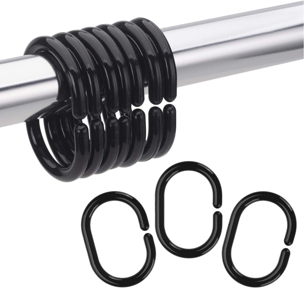 30 Pcs Shower Curtain Hooks Black, Plastic Shower Curtain Hooks Glide Shower Rings Glide Shower Hooks For Bathroom Shower Curtain Rod Black 9183899047026