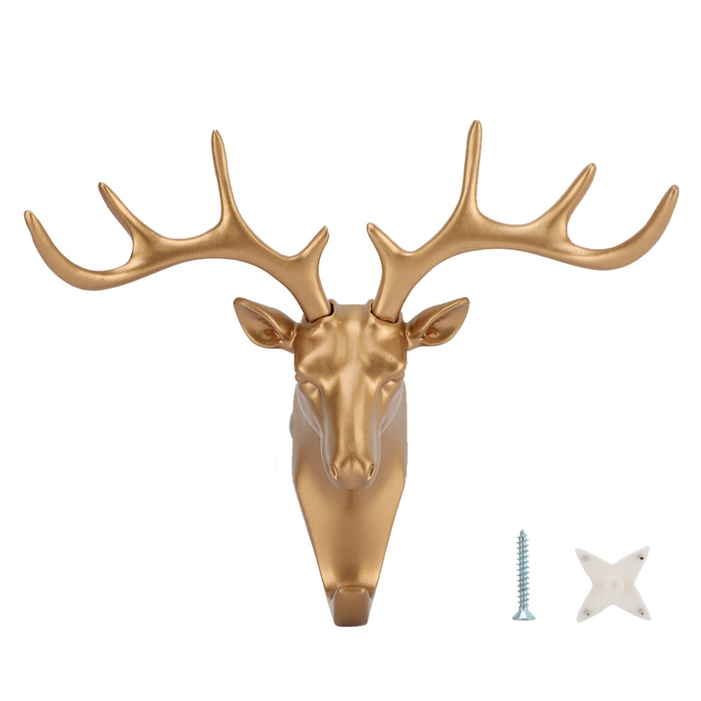 Animal Deer Head Home Decoration Hat Clothes Bag Wall Mount Hook Hanger Rack Holder (Gold) 9183899043509