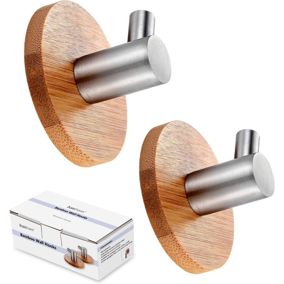 Bamboo & Stainless Steel Strong Adhesive Hook No Trace (1-Hook + 2-Hook) 9183899049037