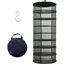 Drying Net, 8-Layer Foldable Hydroponic Herb Dryer Rack, Hanging Herb Drying Mesh with Storage Bag, Black
