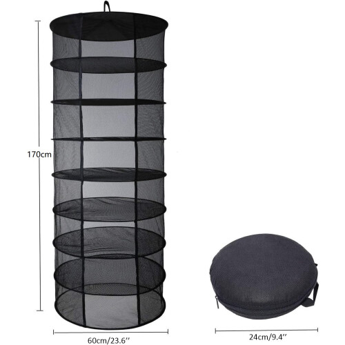 Drying Net, 8-Layer Foldable Hydroponic Herb Dryer Rack, Hanging Herb Drying Mesh with Storage Bag, Black 2
