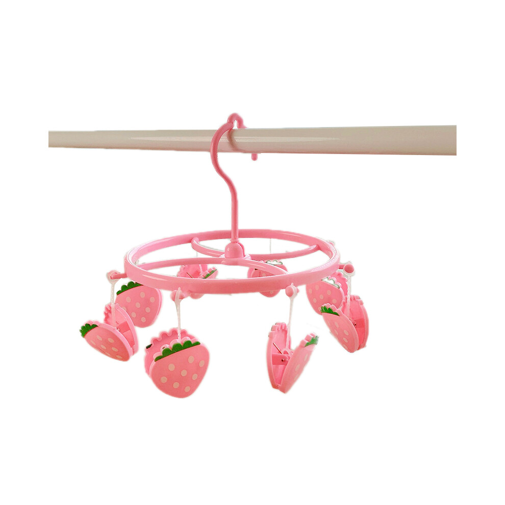 Pink Strawberry Plastic Hanging Drying Rack Sock Underwear Oversleeve Small Cloth Clip For Home Student Domitory 9183899051221
