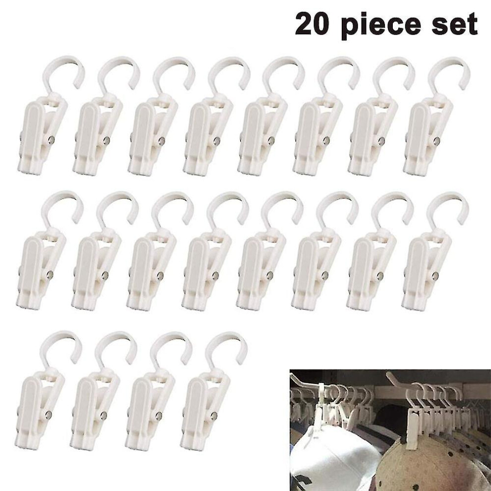 Laundry Hooks Clip,20Pcs Strong Plastic Swivel Hanging Curtain Clips - White 9183899051191