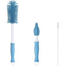 3-Piece - Baby Bottle Brush Set - Blue - Bottle Cleaner - BPA Free - Silicone Feeding Accessories