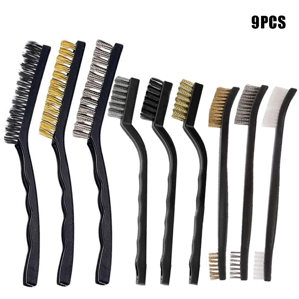 Wire Brush Set Scratch Brush Set for Cleaning Welding Slag Rust and Dust Curved Handle Stainless Steel and Brass Black 9-Pack-image-OPC-PMHFVPW-NEW