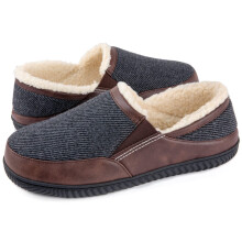 Slippers men's plush slippers winter warm felt slippers with elastic band memory foam cashmere wool lining non-slip rubber sole