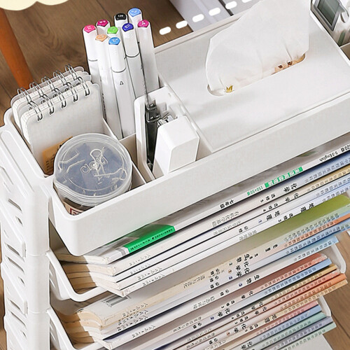 Movable Bookshelf Large Capacity Rotatable Removable Plastic Practical Rolling Organization Shelf 2