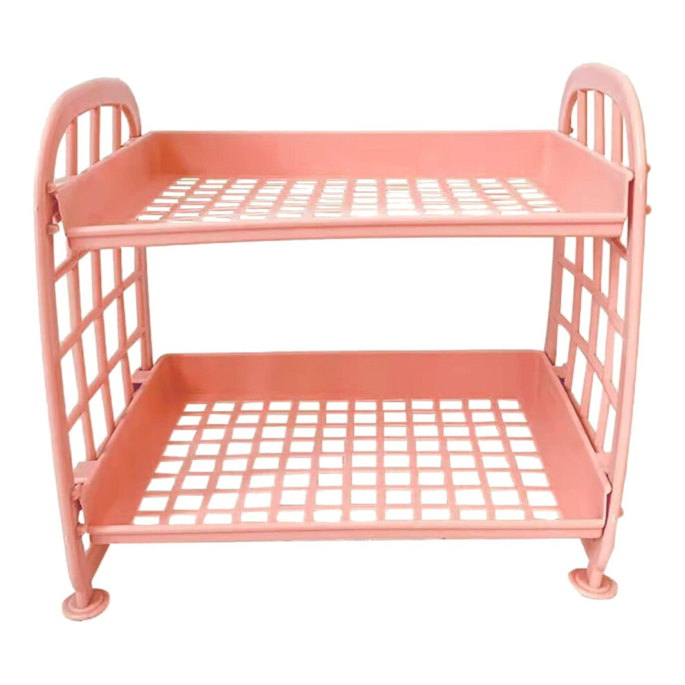 2 Layer Desktop Shelf Side Guardrail Design Foldable Double Layer Stacking Cosmetic Stationery Storage Holder 9183899067338