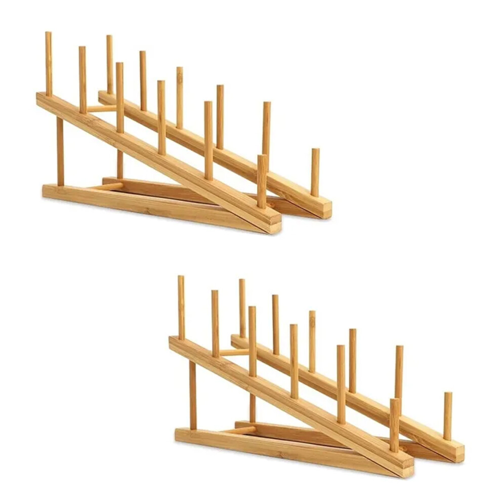 2-Piece Wooden Dish Rack, Bamboo Shelf Organizer For Cabinets, Pot Lid Holder, Drying Rack 9183899066898