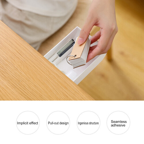Concealed Storage Box Container Office Storage Stationery Organizer Under Desk Storage Drawer 2