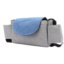 Baby Stroller Multi Pocket Storage Bag Adjustable Buckle Hand Cart Hanging Bag Multi Pocket Baby Stroller Bag Grey Blue