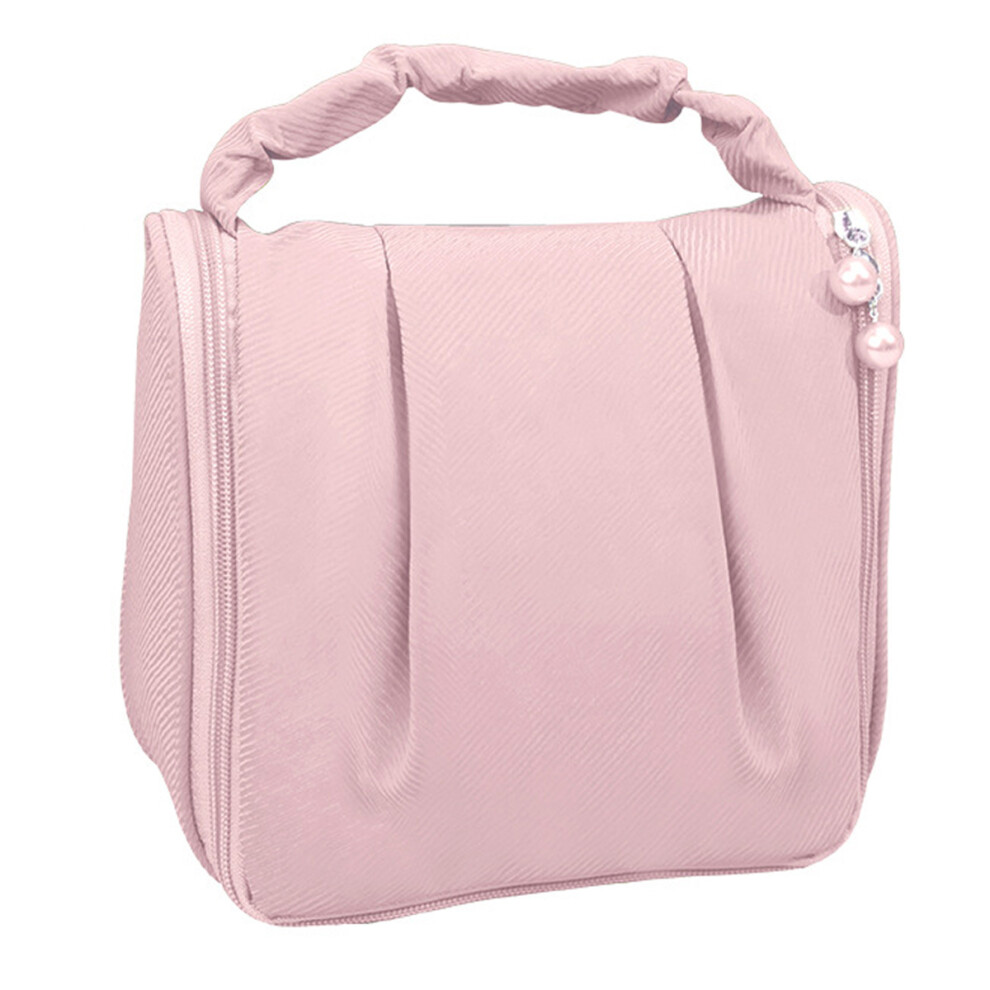 Pink Handheld Makeup Bag Portable Hanging Multifunctional Waterproof Cosmetic Toiletry Case For Travel