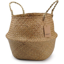 Dokot Handwoven Basket with Handles, Natural Seagrass, Large Storage / Laundry Basket, 38 x 34 cm