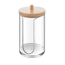 1pcs 13.5*7.6cm Transparent Cotton Pads Holder;Makeup Removers Pad Organizer Dispenser for Bathroom Storage-Bamboo Lid
