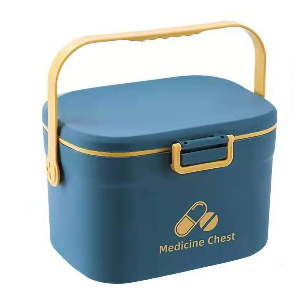 Blue Empty Medicine Organizer Medicine Box Pill Storage 2 Layer Portable For Home Office Medical Chest