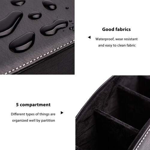 Remote Control Holders Organizer Box with 5 Compartment PU Leather Multi-functional Office Desk Storage Caddy Store Tv Remote 2