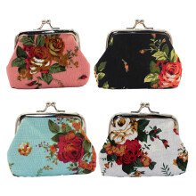 4pcs Creative Zero Wallet Canvas Rose Buckle Coin Bag Fabric Art Women's Coin Bag