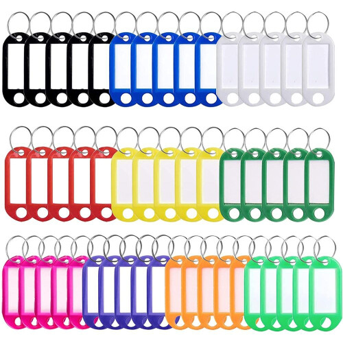 Pack of 100 key tags for labeling, key tags that can be labeled with ring, replaceable plastic labels