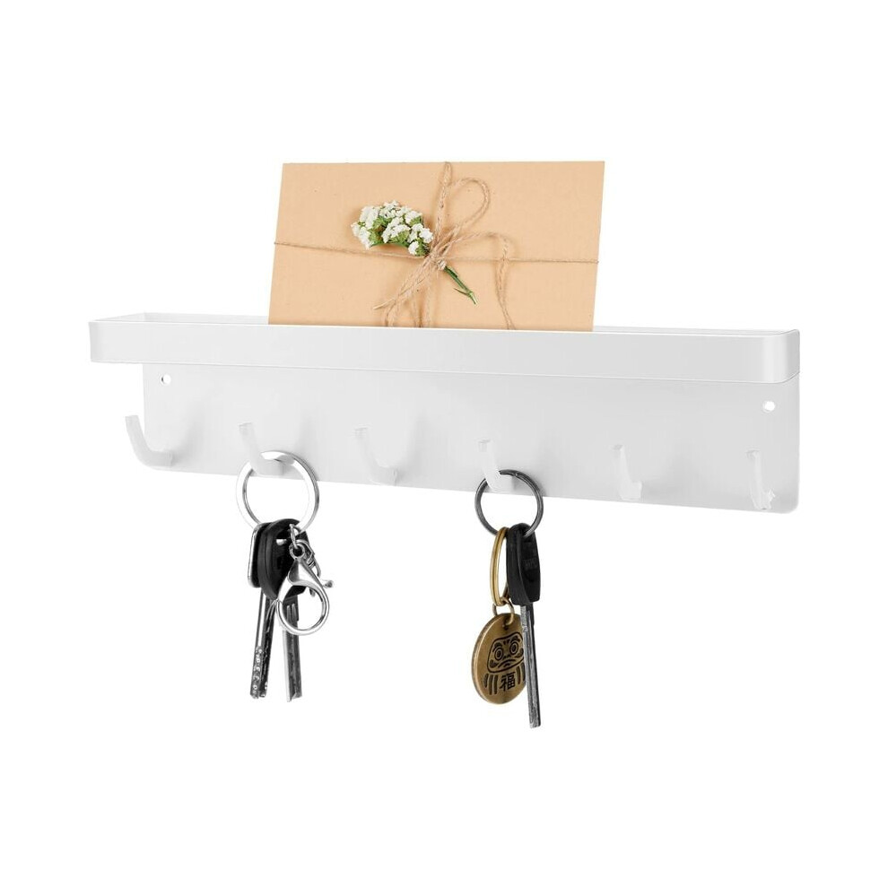 6 Hooks Wall Mounted Key Holder, Adhesive Mail Organizer, Decorative Wall Shelf for Entryway, Hallway, Home (White) RUIOIU-image-OPC-PMHG2Q2-NEW