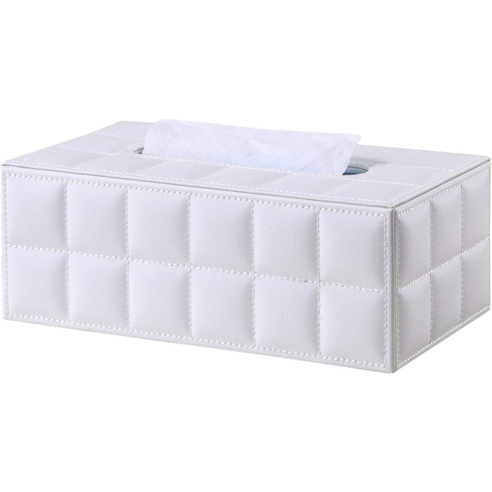 Rectangular Leather Tissue Box (White)