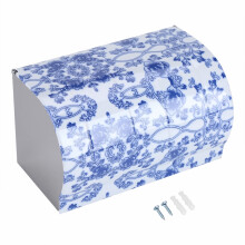 Stainless Steel Toilet Paper Holder with Cover Wall Mount Polished Blue and White Porcelain