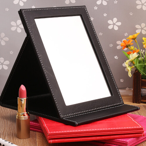Portable Folding Large Compact Vanity Mirror with PU Leather Stand 2