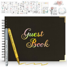 Guest Book Wedding, Wedding Guest Book With Black Rainbow Gold Title, 41 Double Pages, 31 X 21 Cm Guest Books For Wedding, Guest Book Wedding