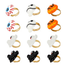 12Pcs Halloween Pumpkin Ghost Open Adjustable Finger Ring Set for Women Girl Teen Resin Lightweight Ring for Halloween Theme Party Supplies