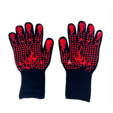 1 Pair Heat Resistant BBQ Gloves Free Size Skid Resistance Breathable Elastic Wrist Opening Grilling Gloves for Cooking