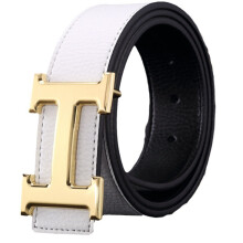 Elegant H Gold Buckle Formal Belt for Men and Women - White Flat Design