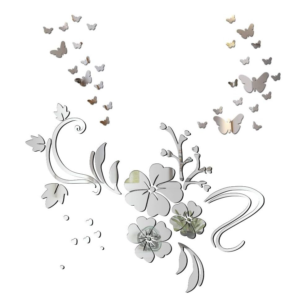 Sets Mirror Wall Stickers Butterfly Flower Vine Pattern Wall Sticker for Kids Bedroom Living Room DIY Decoration