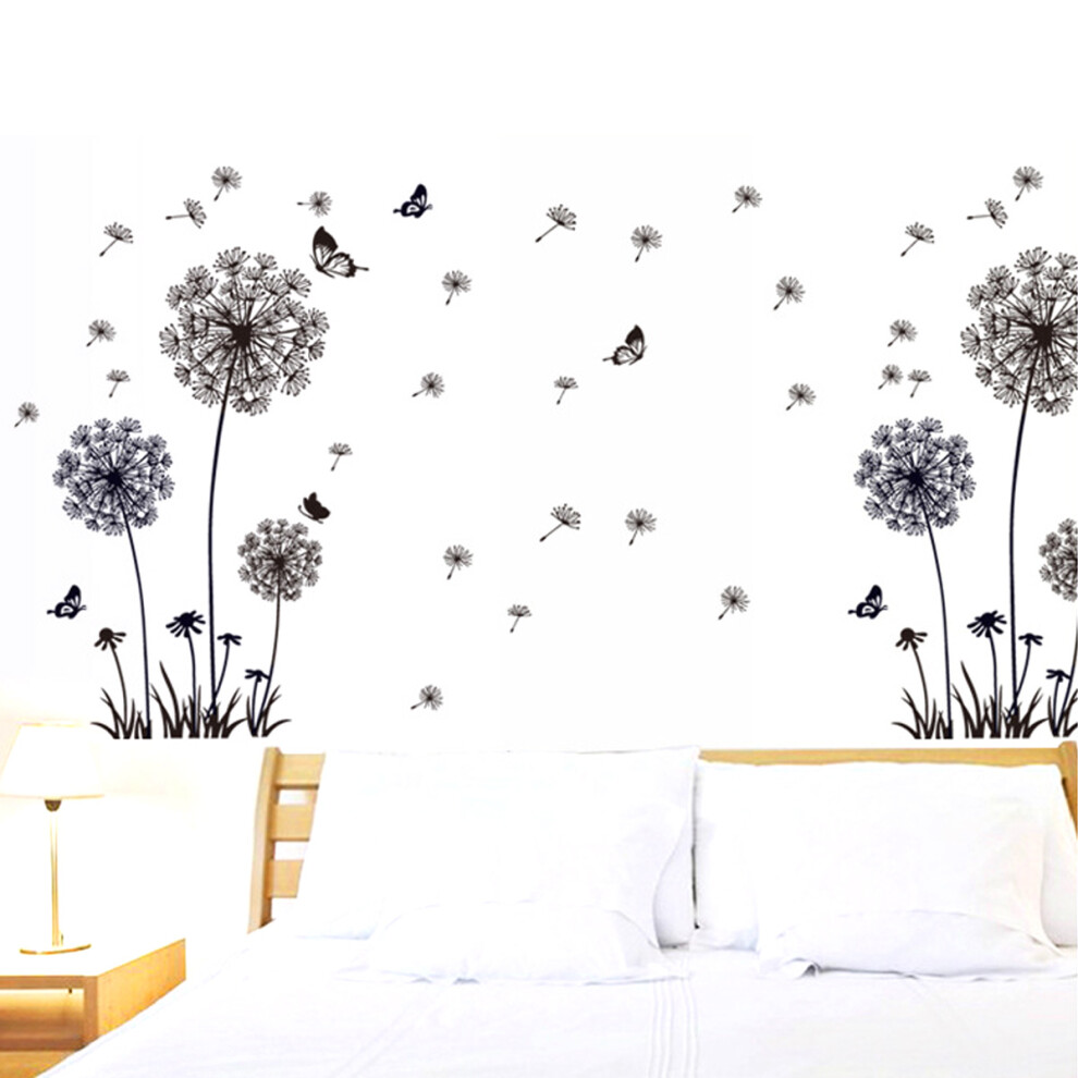 Dandelion Wall Stickers Flower Wall Decals Butterflies Flying Wall Decors Art Stickers (Black) Black