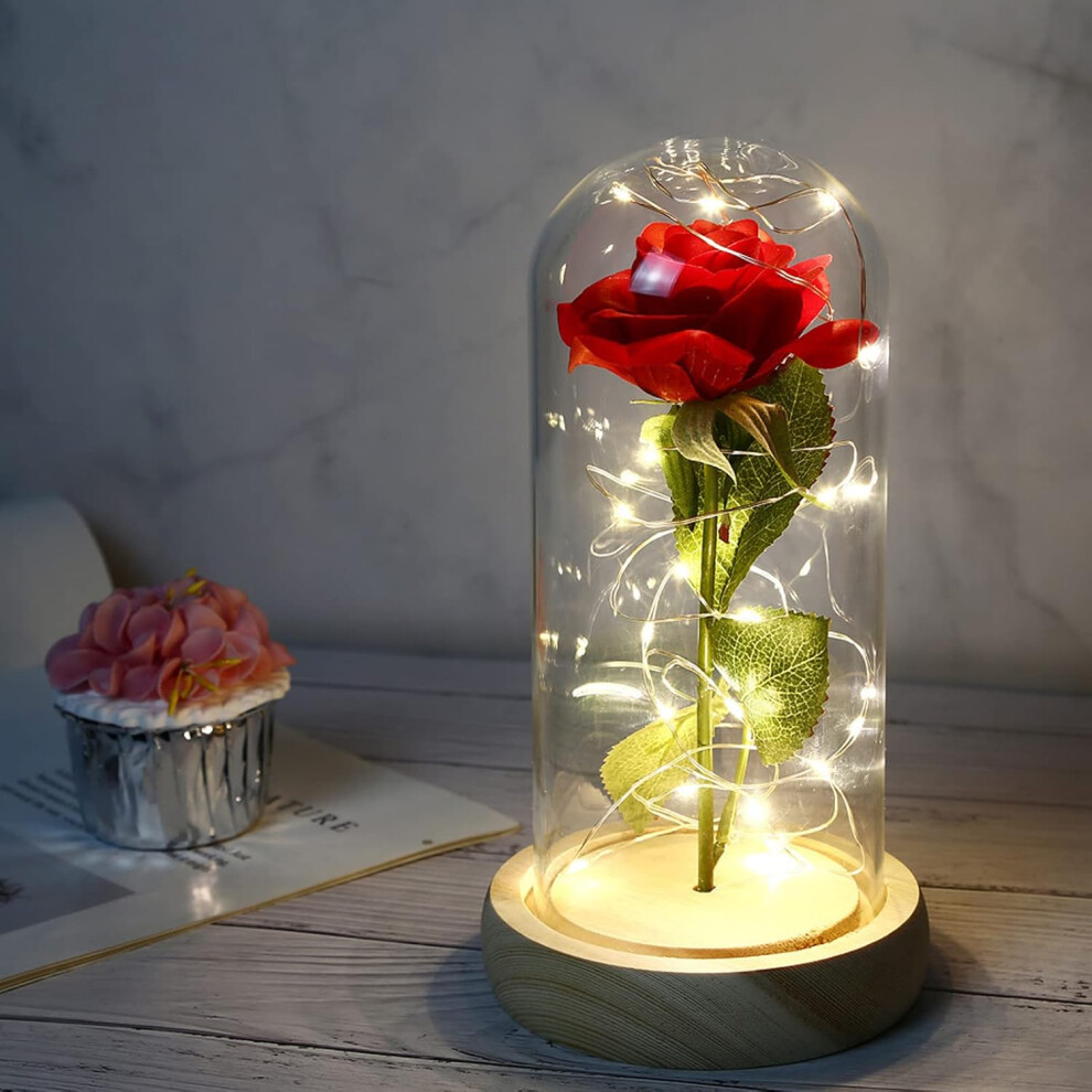 Beauty And The Beast Rose,Forever Rose Flowers In Glass Dome Red/Light
