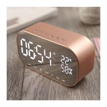 Digital Radio Alarm Clock, Wireless Bluetooth Speaker, USB Charging, AUX TF Card Reading for Desktop (Rose Gold)