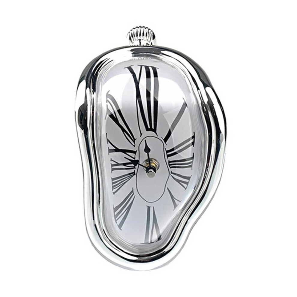 Persistence Of Memory – Abstract Melting Clock, Decorative Melting Wall Clock, Creative Abstract Art Clock For Home Office Decoration (Silver) Silver