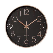 Modern Quiet Quartz Wall Clock 25cm, Large Round Wall Clock with Oversized Numbers (Rose Gold)