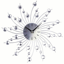 Sunburst Wall Clock Sparkling Bling Metallic Silver Flower Shaped Wall Clock for Living Room Office 3D Removable Modern Creative Decoration