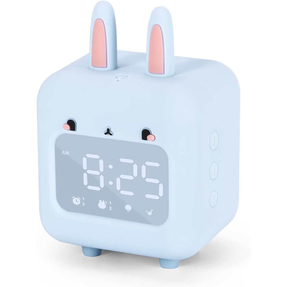 Kids Alarm Clock, Digital Alarm Clock for Kids, Cute Bunny Alarm Clock,Night Light with USB Children's Alarm Clock for Bedroom(Blue)