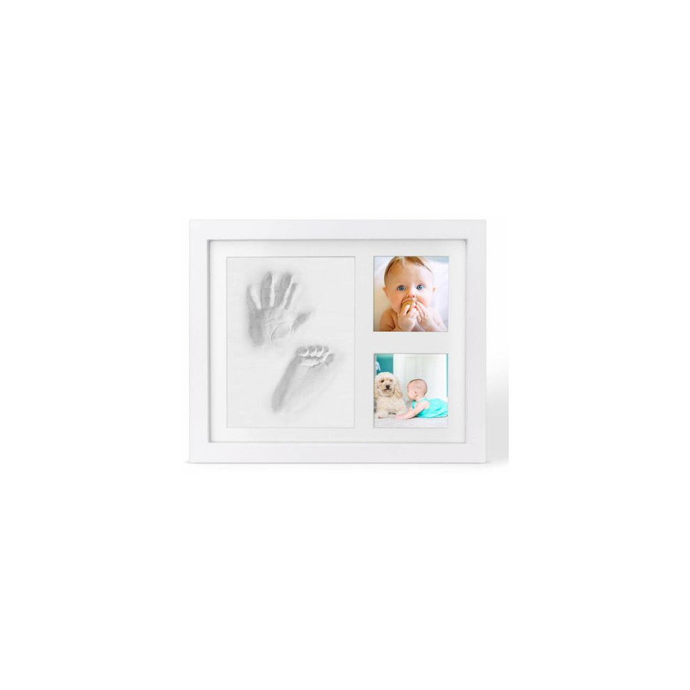 Handprint And Baby Footprint, Baby Photo Frame Set, Wooden Baby Photo Frame With Plaster, Hand And Foot Cast Set, Footprint Photo Album, C White