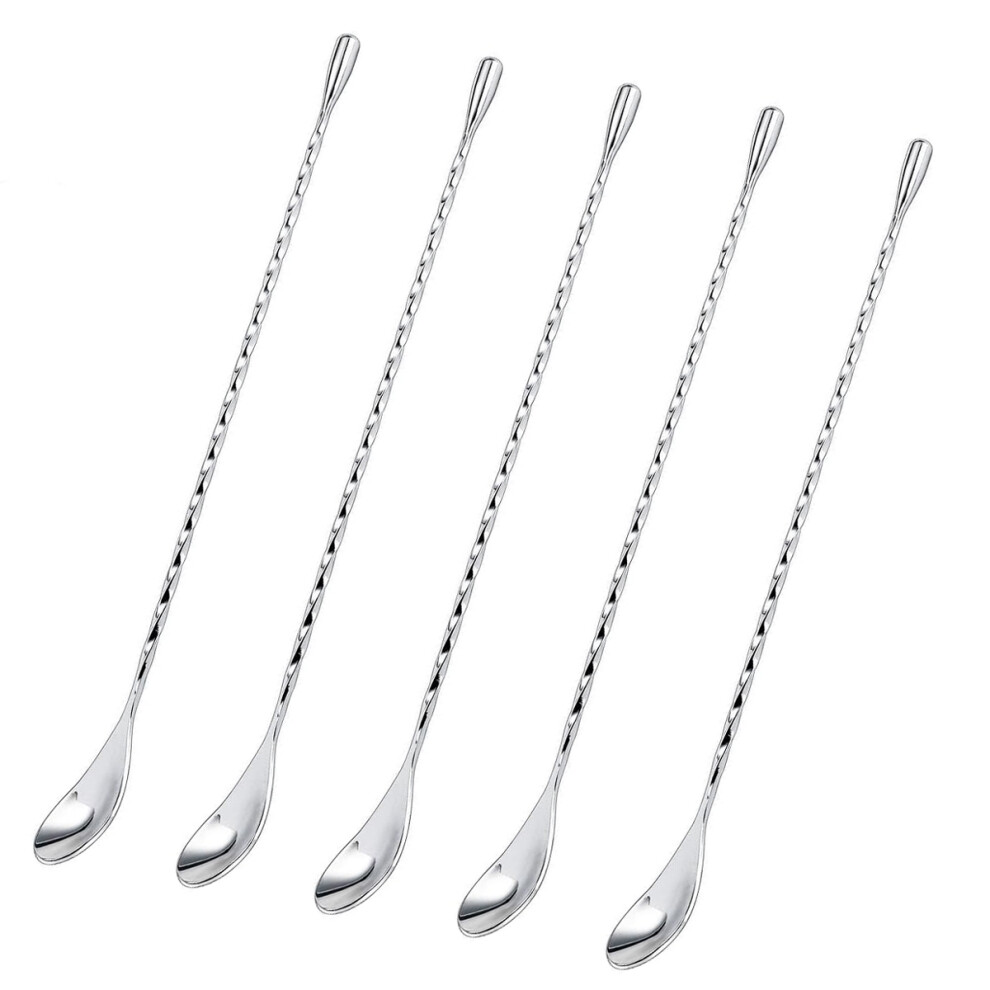 5pcs Mixing Spoon Stainless Steel, Spiral Pattern Bar Spoon for Cocktail Shaker Tall Cups-image-OPC-PMHGMJ2-NEW