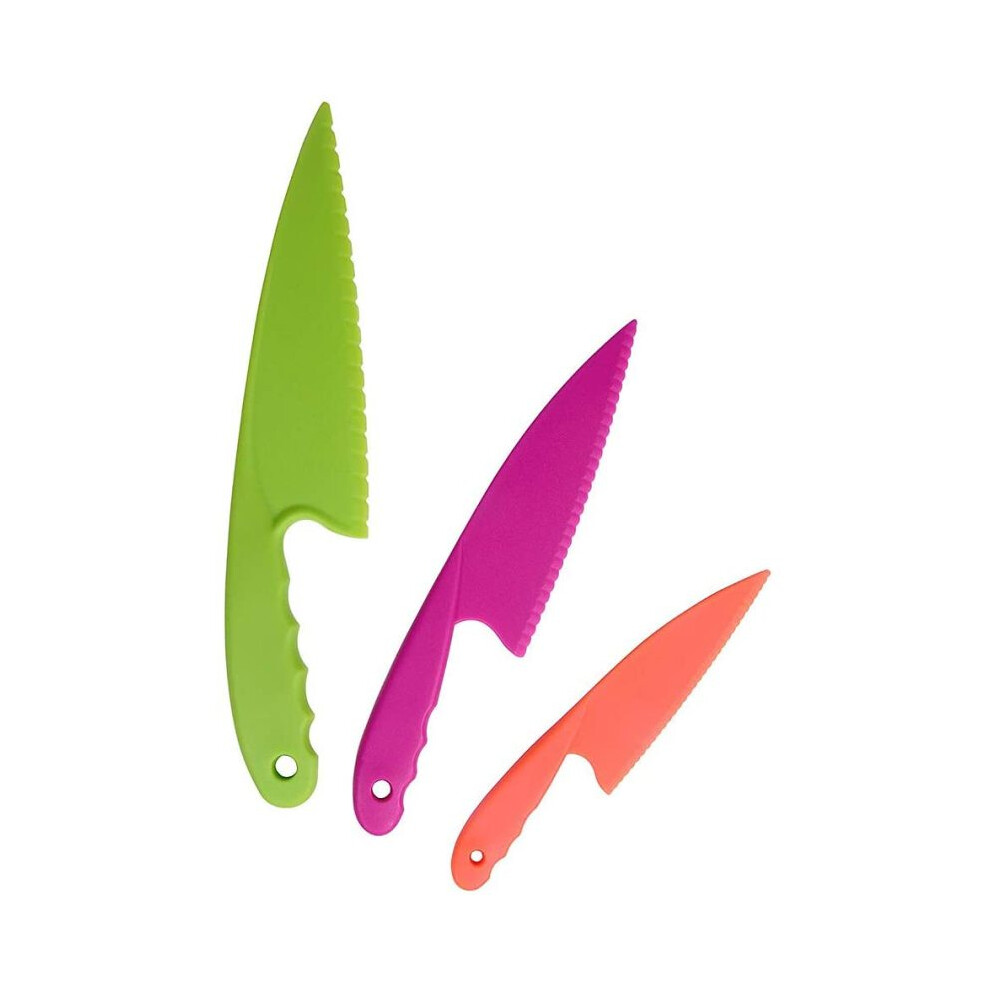 Set Of Plastic Kitchen Knives For Children, Children Safe Nylon Chef's Knife For Cutting Bread, Salads Green/Orange/Pink