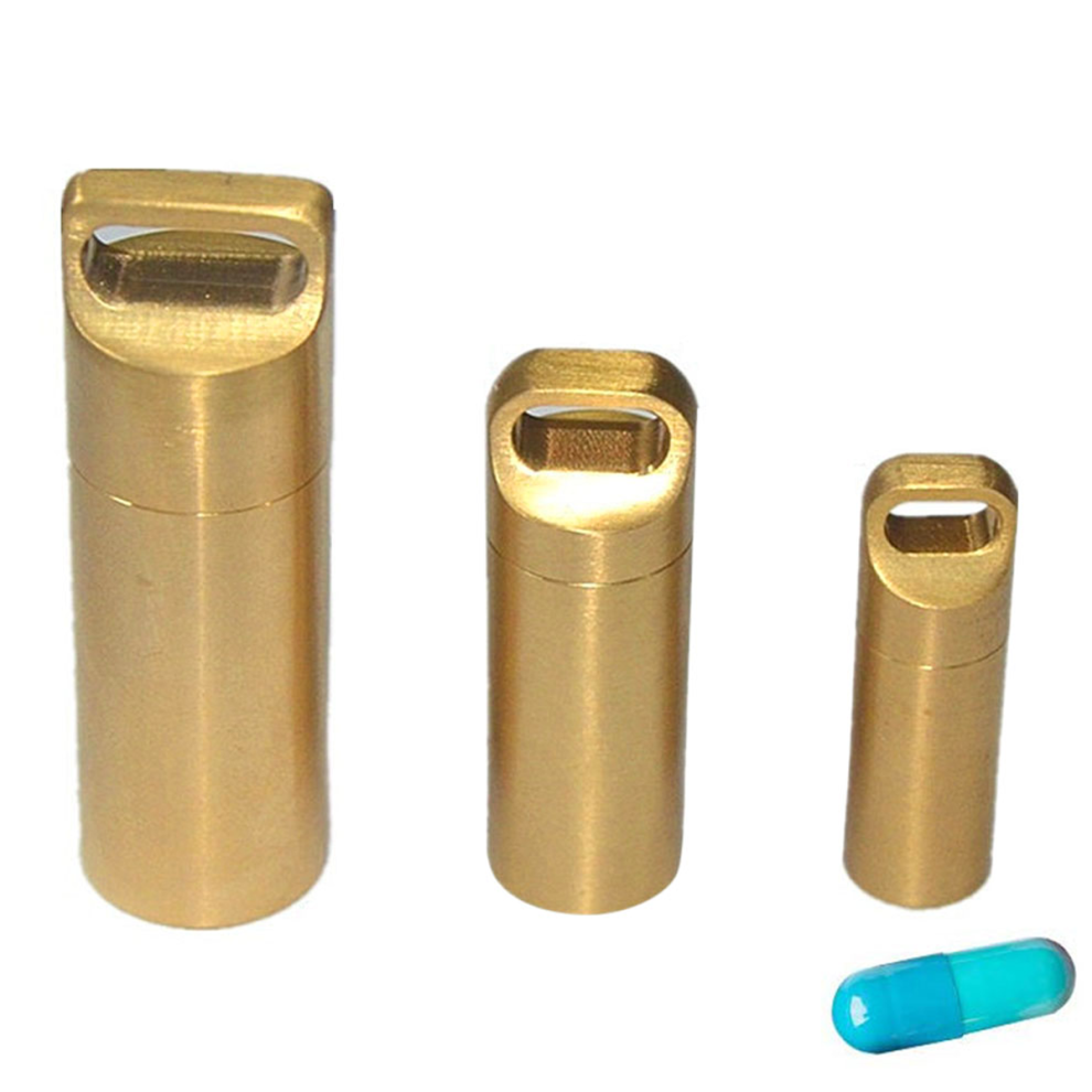 3pcs/set Brass Pill Box Keychain Waterproof Pill Box Keyring for Outdoor Travel Survival