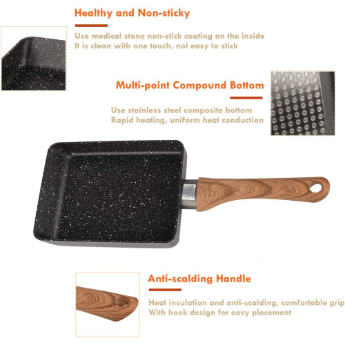 Nonstick Omelette Pan, Aluminum Portable Square Griddle Poached Egg Small Kitchen Stove 2