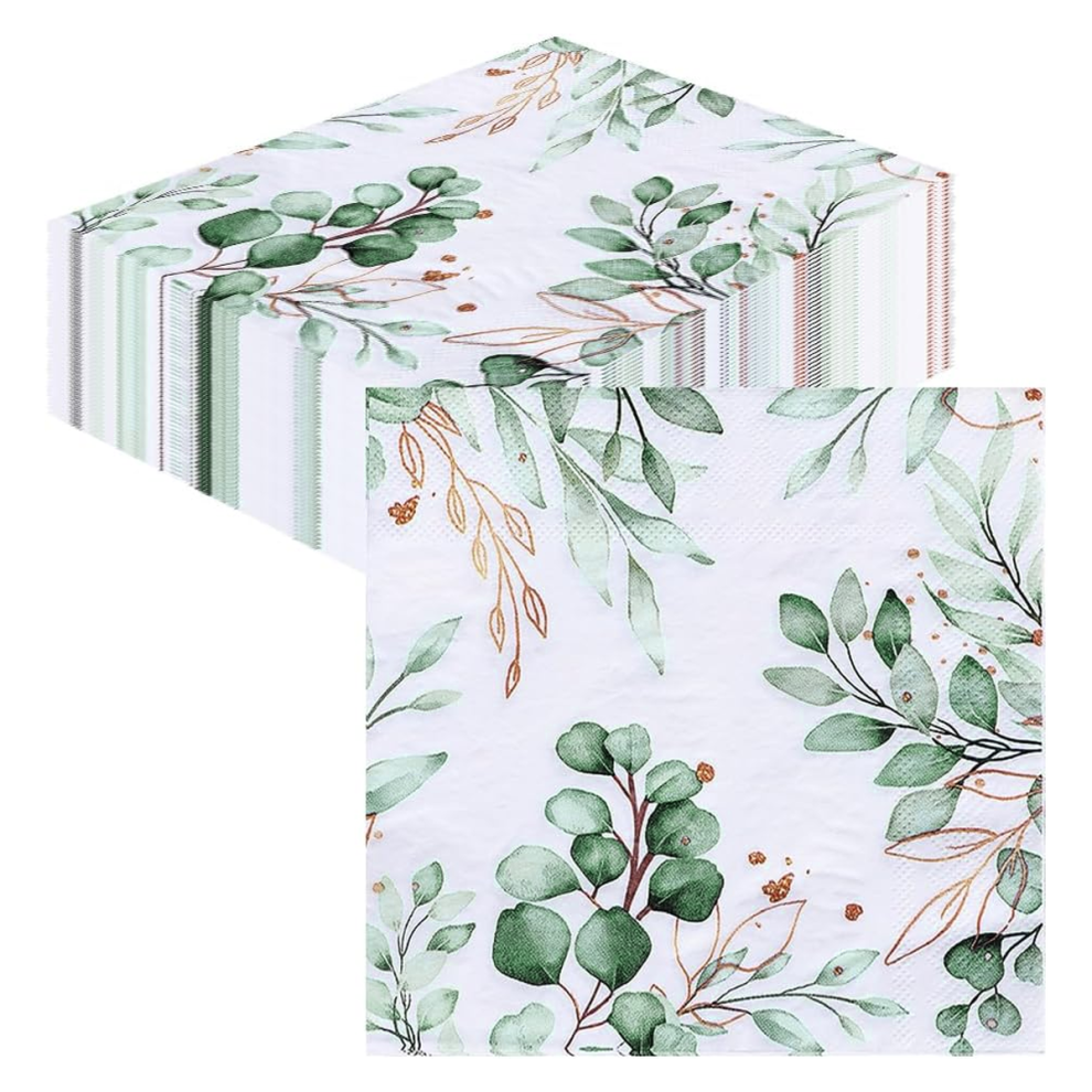 80Pcs Greenery Paper Napkins Disposable Green Leaves Luncheon Napkins Plants Napkin for Birthday Wedding Supplies, 6.5 x 6.5 Inch-image-OPC-PMHGQGD-NEW