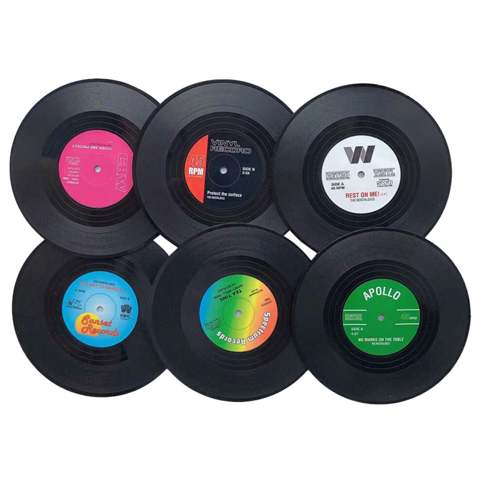 A set of 6 coasters, coasters glass, coasters, glass coasters, retro vinyl record coasters, non-slip insulating coffee and beverage cushions.-image-OPC-PMHGQMJ-NEW