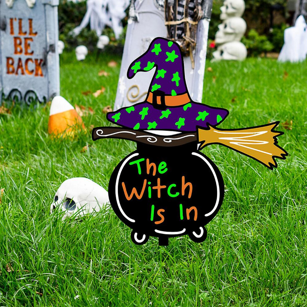 Kikidex (As Show, One Size) Acrylic Halloween Witch Sign With Stakes, Waterproof Halloween Lawn Decoration