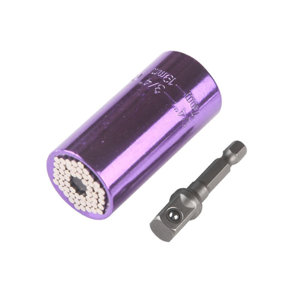 7-19Mm Universal Torque Wrench Head Set, Grip Socket Bit, Ratchet Spanner, Power Drill Compatible, Purple 9067246420352