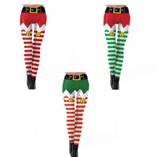 Frauen Weihnachten Gefälschte Elf Shorts Print Leggings-059 M 2