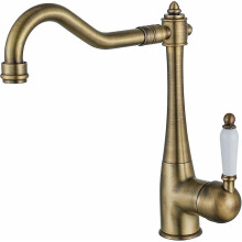 (As show, One size) Vintage brass kitchen faucet, 360 swivel antique kitchen faucet, high pressure country house sink faucet, kitchen mixer faucet